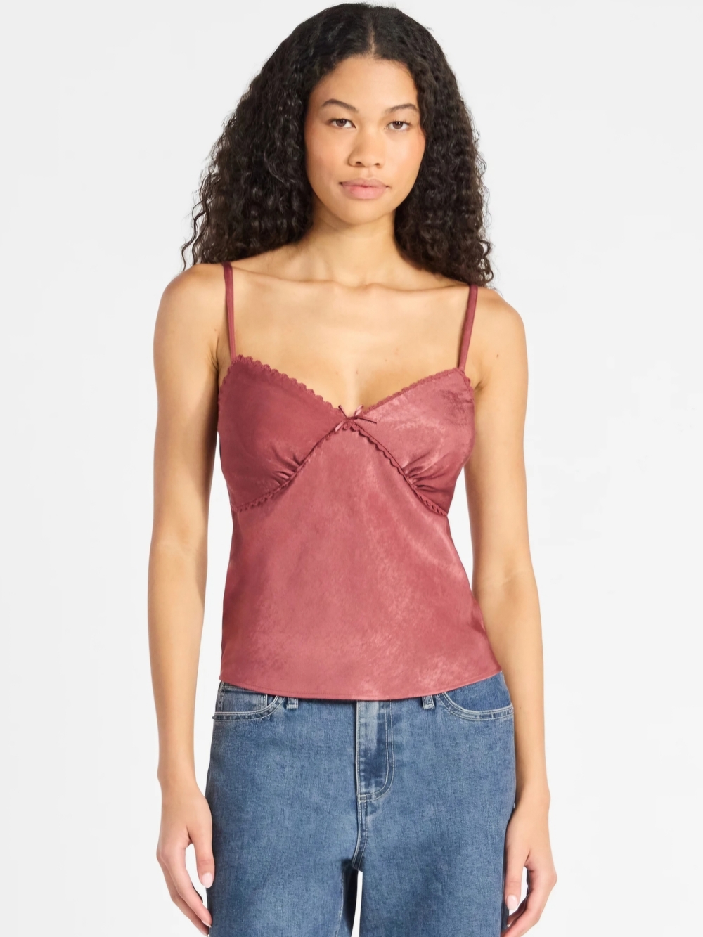 No Boundaries Woven Cami Top With Lace Trim And Bow Size Small